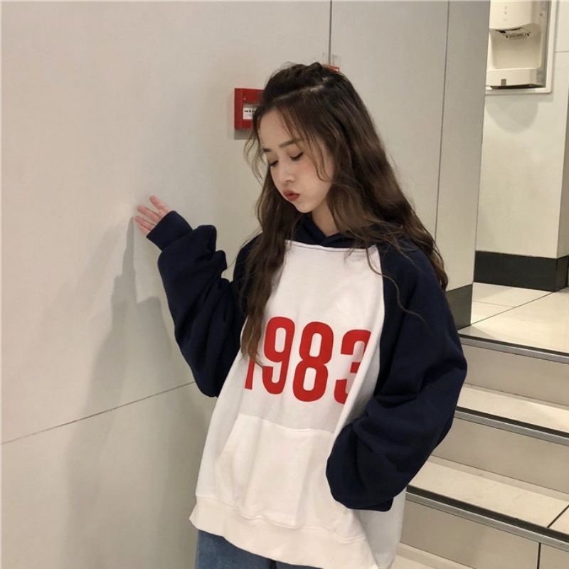 Hoodie Mix 2 Warna OVERSIZED (S - XXXXL 6XL) Jaket Raglan Korean Harajuku Style 1983 Bigsize Jumbo Unisex Fleece Premium Jacket Boy Girl Street Wear