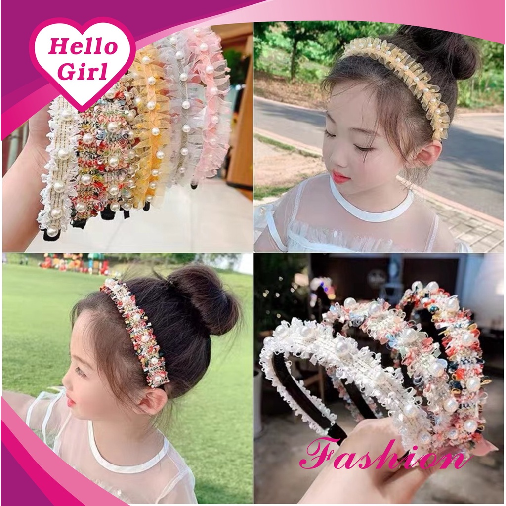 （Hello Girl)B18 Bando Anak Renda Mutiara Gaya Korea Import