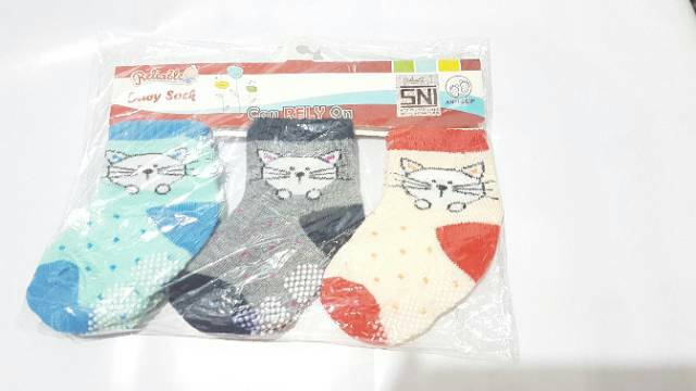 KAOS KAKI BAYI ANTI SLIP UK 10 CM RELIABLE  ISI 3 PASANG 433 BER SNI Y1