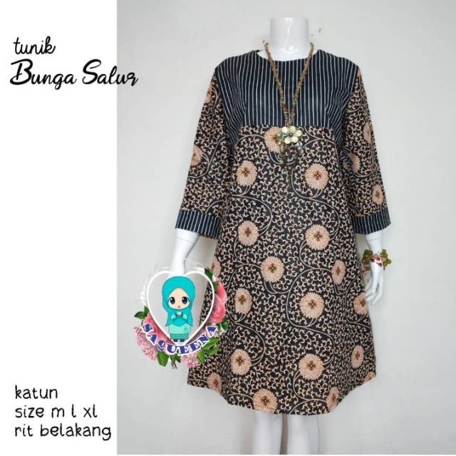 Atasan Wanita Tunik Batik Motif Bunga Salur