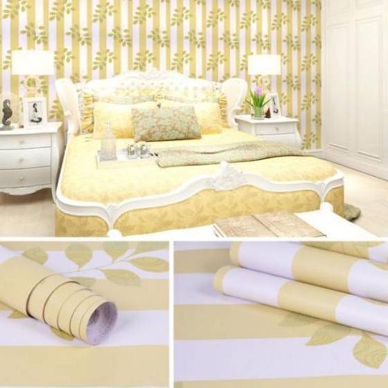 G6Q Wallpaper Dinding Motif Bambu Kuning Daun Kecil 10m x 45cm .
