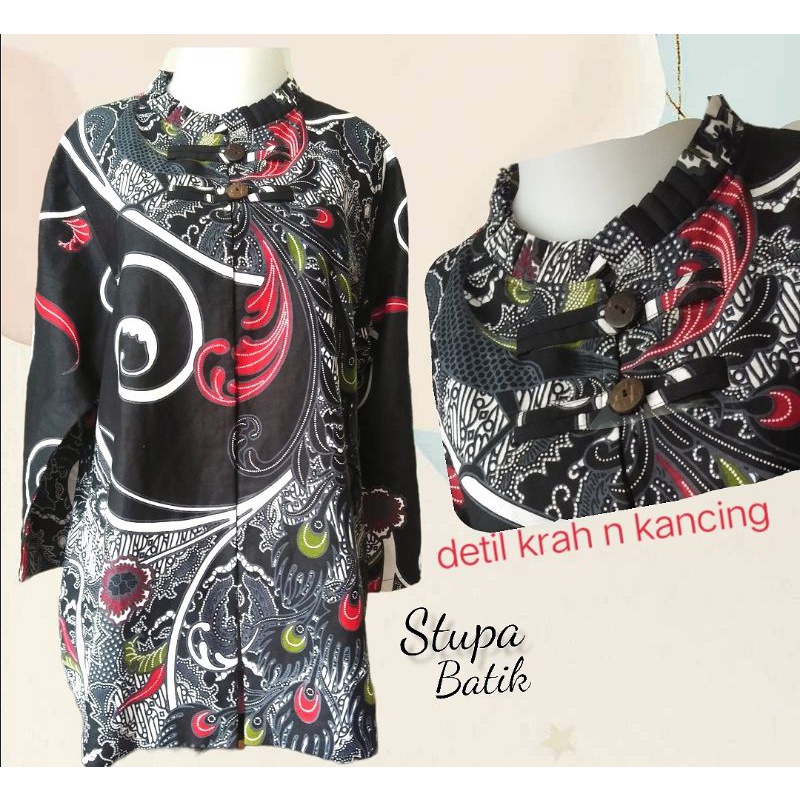 ATASAN BATIK WANITA MOTIF BUNGA HITAM