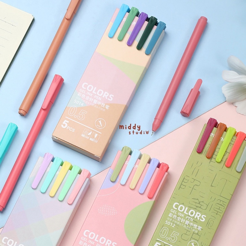 

RK MORANDI Macaron Gel Pen Ink 0.5mm Pastel 5pcs SET Ballpoint Pena Bolpen Ready Stock