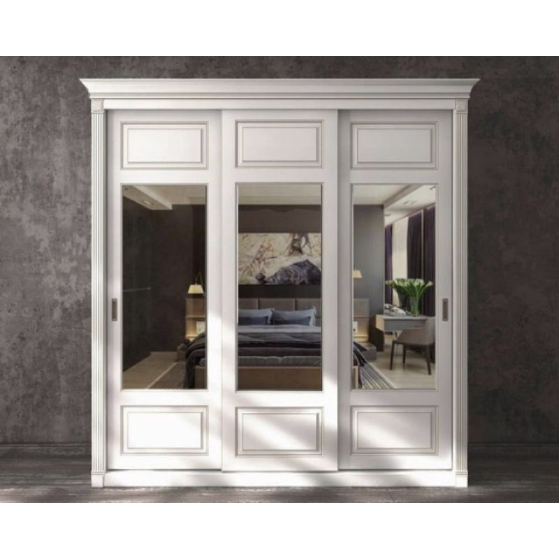 LEMARI SLIDING 3 PINTU DEPAN KACA