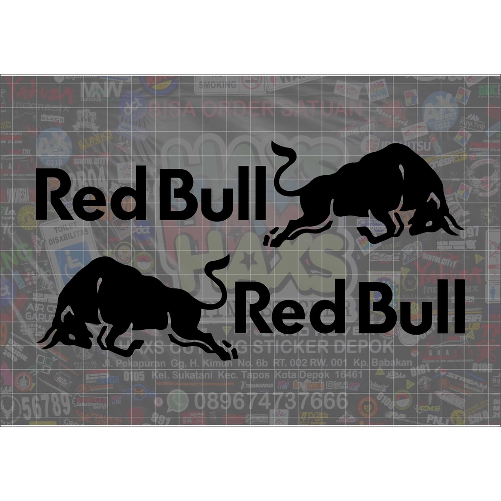 Cutting Sticker Red Bull Logo Dan Tulisan Sepasang