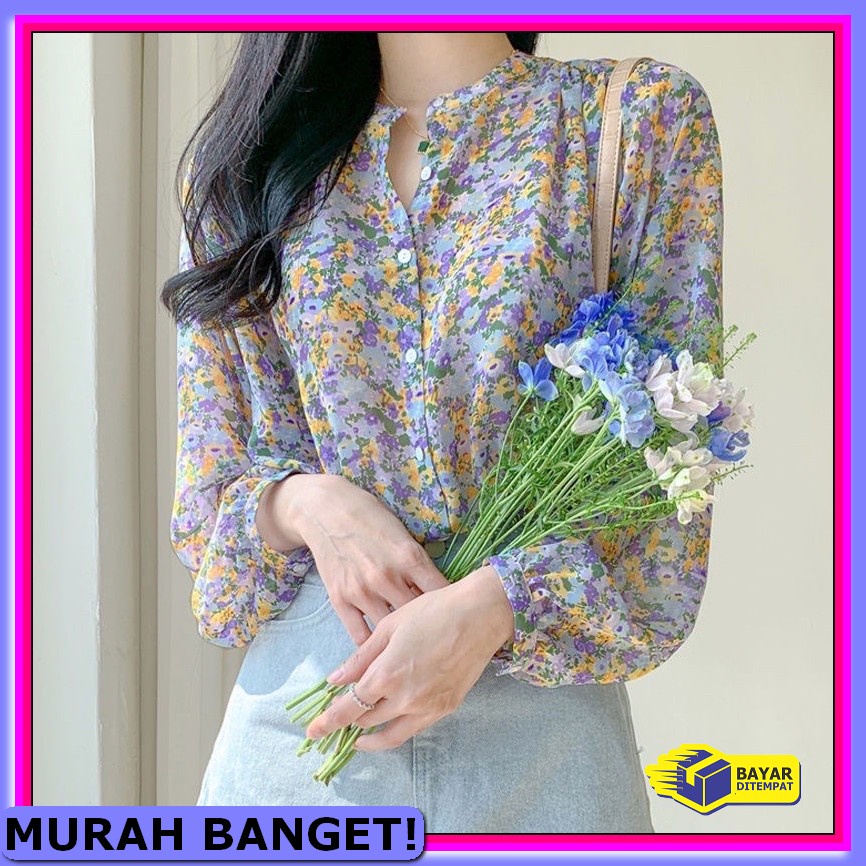 Roro Top Blouse Wanita Blouse Korea Terlaris Atasan Baju Dewasa M GZ898 [Christiana]Blouse Bunga Wa