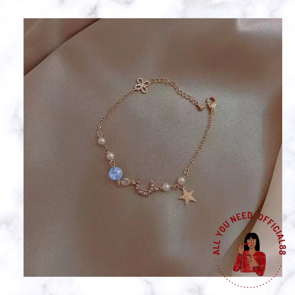 ✿AYN✿ Gelang Liontin FA125 Bentuk Bintang Dan Bulan Gaya Korea kekinian cantik