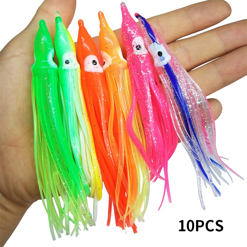 10PCS Mix Colors Umpan Mancing relix nusantara Soft Plastic Lure Octopus Tuna Alat Pancing Squid lure Alat Pancing Umpan Ikan 5cm 9cm 11cm Squid jig Kail Pancing