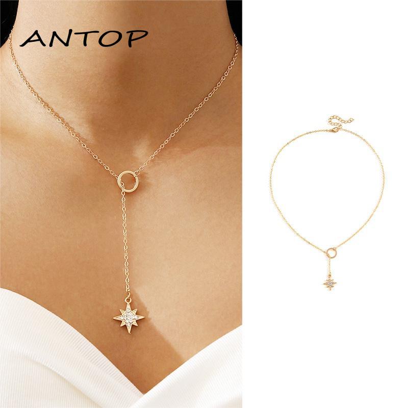 Kalung Wanita Berlapis Emas Kalung Liontin Bintang Yang Dapat Disesuaikan ANTOP