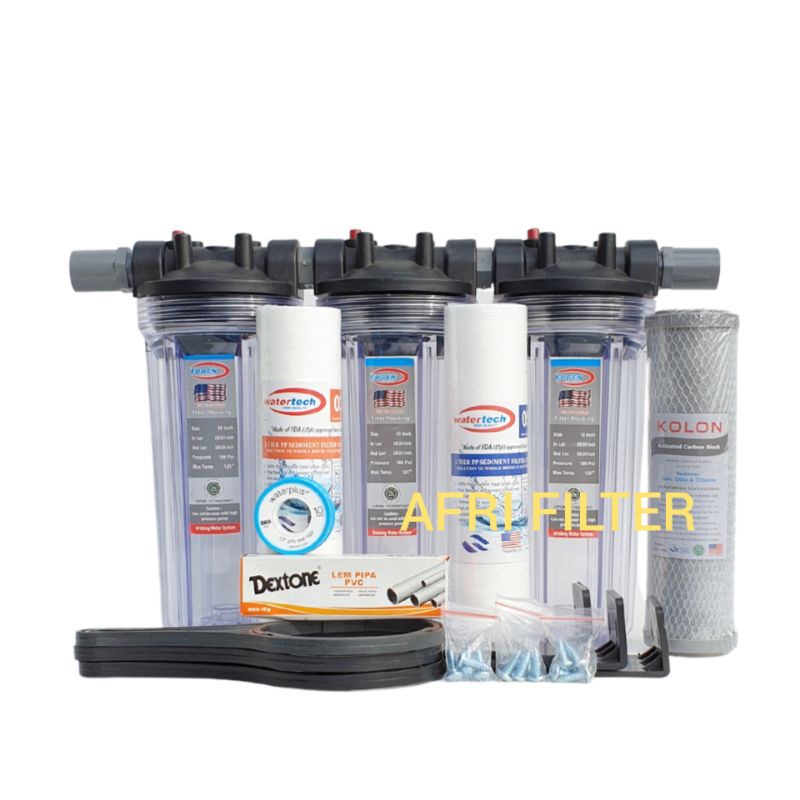 Paket Filter Air 3 Tahap Untuk Air PAM  Siap Pakai (Clear 10&quot; drat 3/4&quot; - SSC)