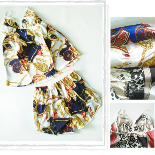 Setelan Baju Tidur Sexy Tanktop + Hot Pants satin crepe licin jatuh adem