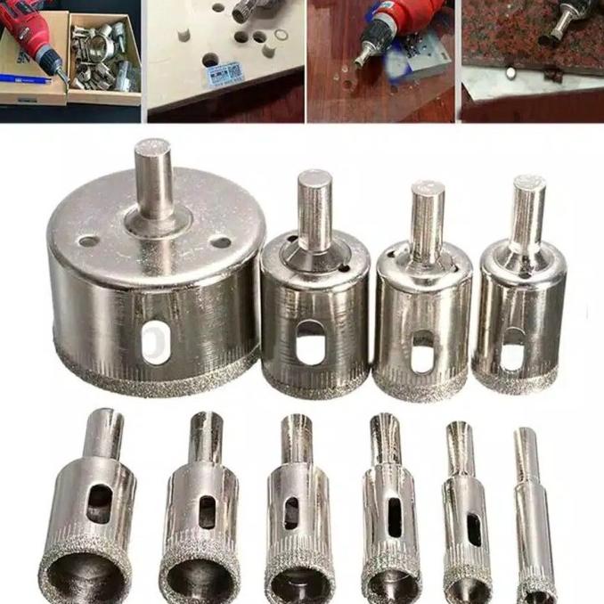 Mata Bor Kaca Keramik Diamond Hole Saw Set 10Pcs