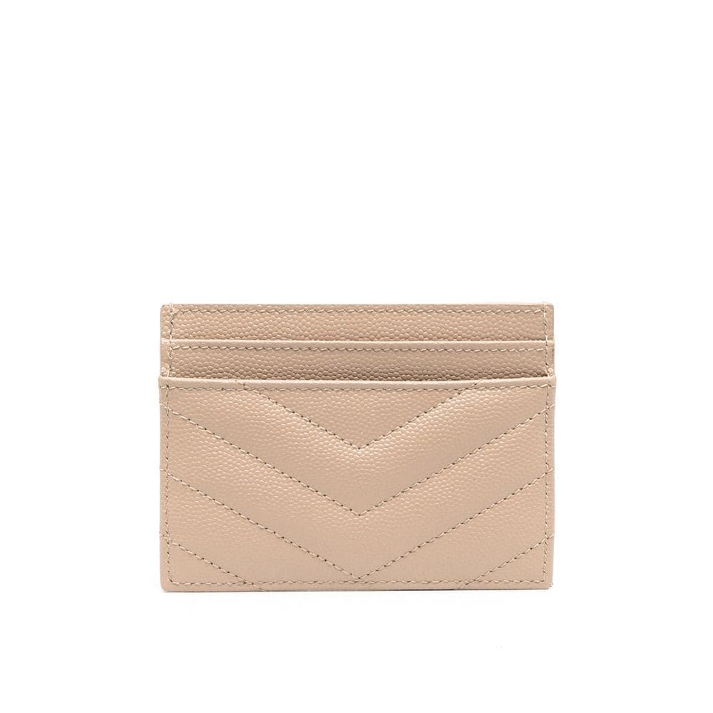 YSL Monogram Quilted Leather Card Holder Dark Beige GHW 100% Original