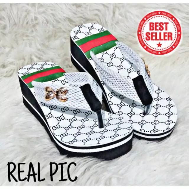Sandal Spon Wedges Slifer GG Wanita Terbaru