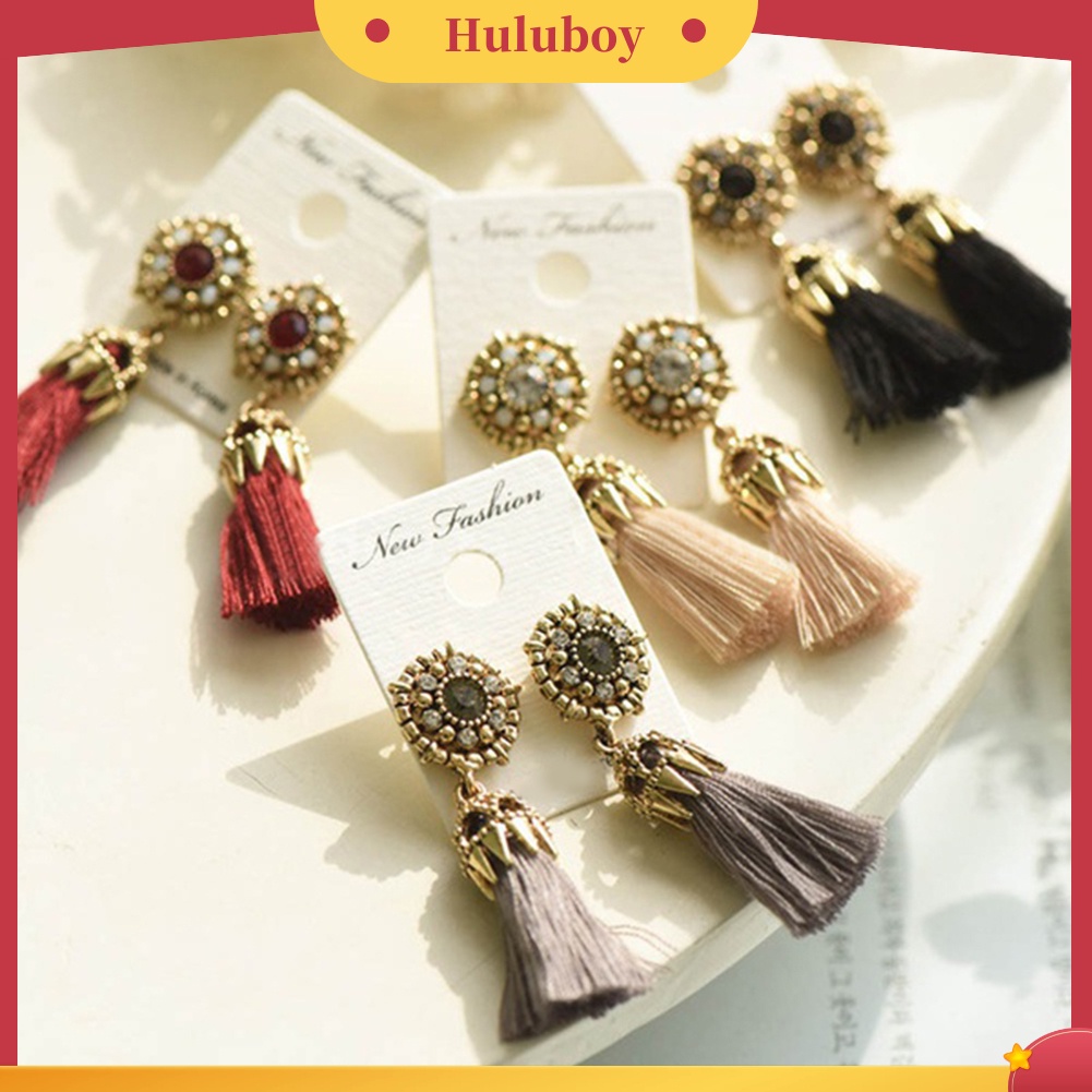 Hu Hu Hu Hu Hu Alat Bantu Pasang Kacamata♡ Anting Gantung Panjang Model Hollow Gaya Baroque Vintage Dengan Rumbai + Berlian Imitasi Untuk Wanita