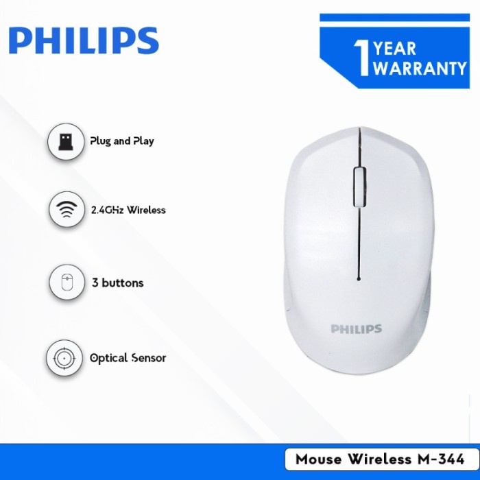 Mouse Philips M344 Wireless M-344 Office Ergonomic Design