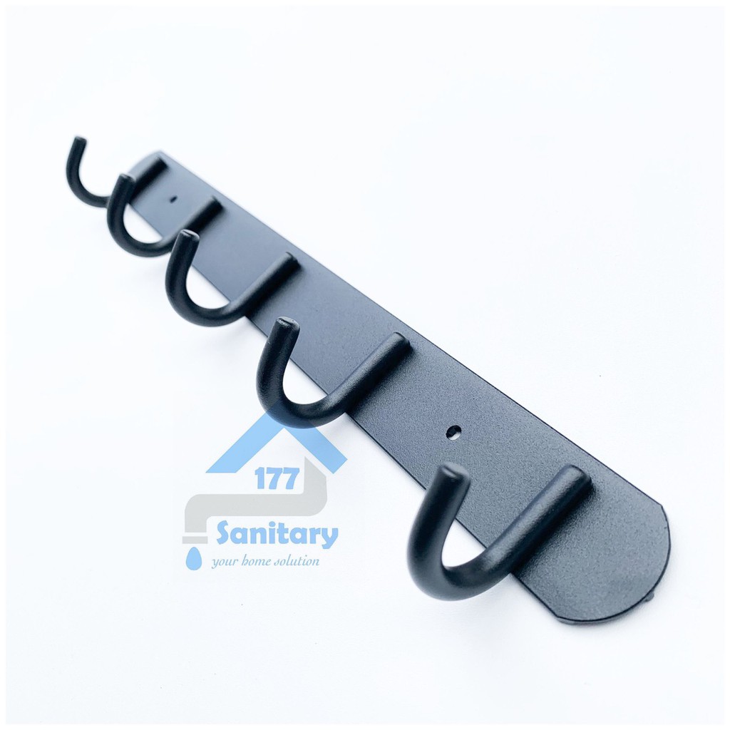 Gantungan Baju aluminium 5 Kait HITAM 2205 - Kapstok dapur Hook 5kait fio hooks anti karat hanger sink kitchen black /S27D