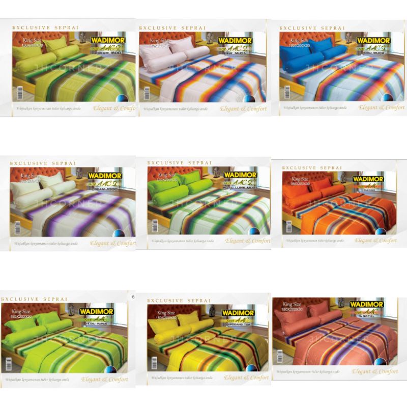 SPREI WADIMOR FLAT FITTED UKURAN 180X200CM T30CM 6KAKI KING SIZE ASLI TENUN TERBARU MOTIF AAC