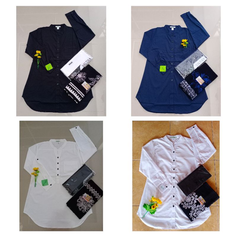 Stelan Tunik ThreeCoins Polos + Sarung + Hijab