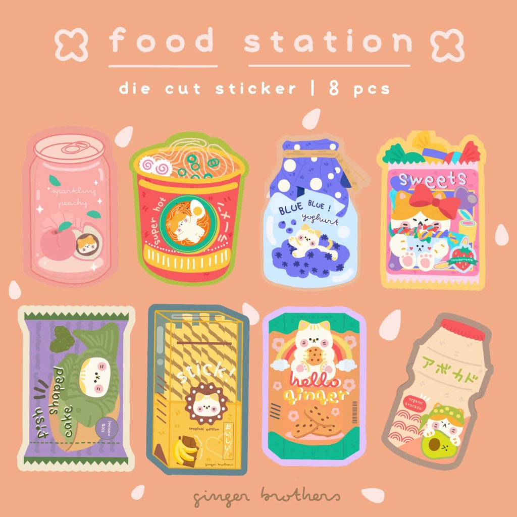 

gingerbrothers food station deco sticker sticker sheet bullet journal journal set cat sticker stiker kucing stiker botol