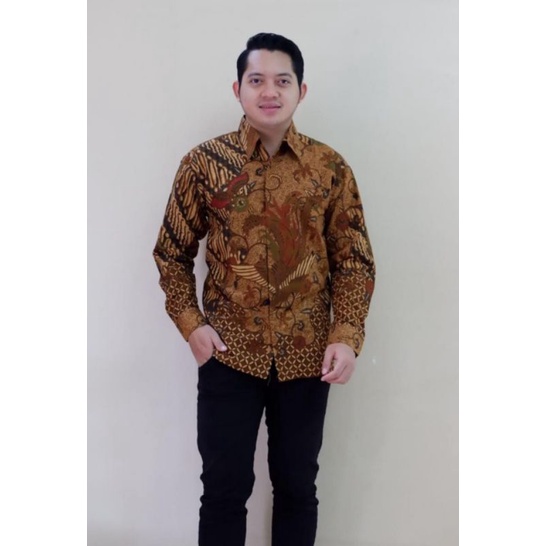 KEMEJA BATIK SOLO||KEMEJA BATIK PRIA LENGAN PANJANG||BATIK SOLO ORIGINAL BATIK MOTIF MERAK LAWASAN S