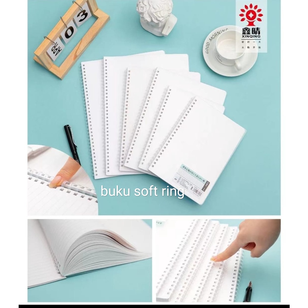 

note book soft ring b5 atau a5 satuan 60 lembar 360 derajat putar tipe xq antisakit tangan