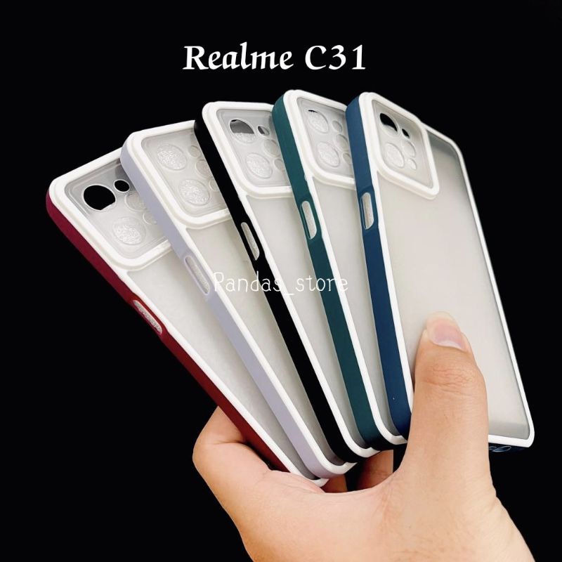 Pro Hybird Realme C31 Softcase Halus dan Elegan / Pinggiran Garis Putih Keren (Pandas)