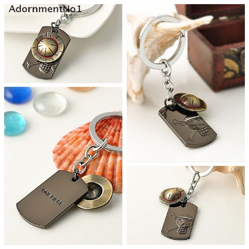 [AdornmentNo1] Fashion Anime One Piece Luffy Straw Hat Skull  Stainless Steel Keychain Key Ring [new]