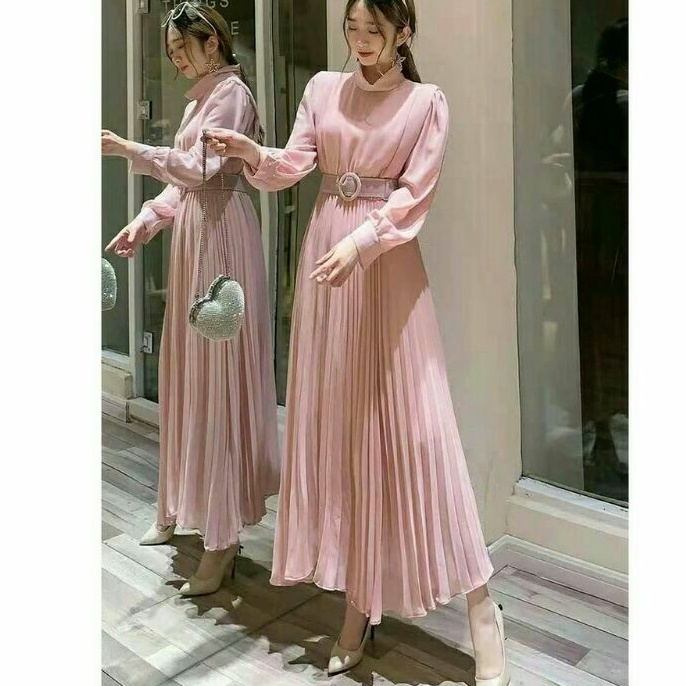 9095( FREE BELT) Baju maxi dress gaun plisket prisket lebaran idulfitri wanita muslim import baju ma