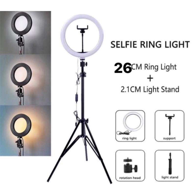 PROMO [ COD ] Ringlight 26Cm Plus Tripod 2 Meter Lampu 26 Cm Make Up Vlog Lampu Ring light + Tripod 1 Meter