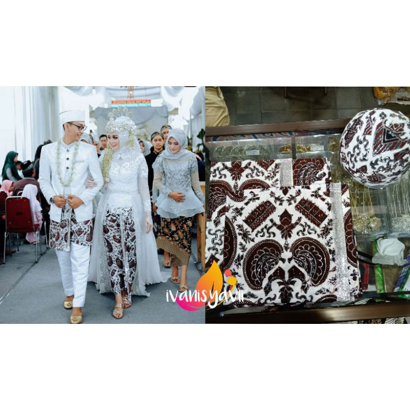 Set Jarik + Blangkon Pengantin, Motif Semen Putih