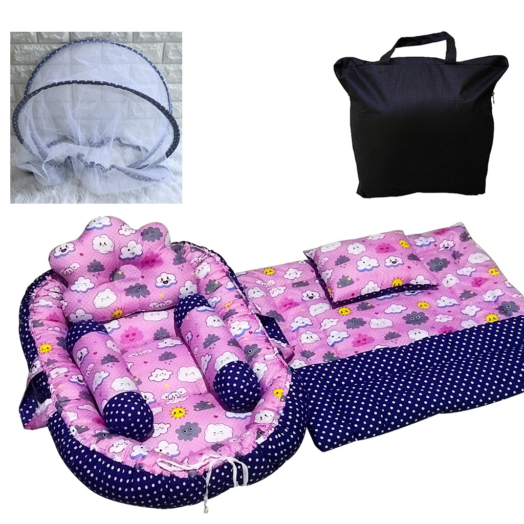 BABY NEST KELAMBU SET BEDCOVER MOTIF BOLAK BALIK FREE TAS PENYIMPANAN