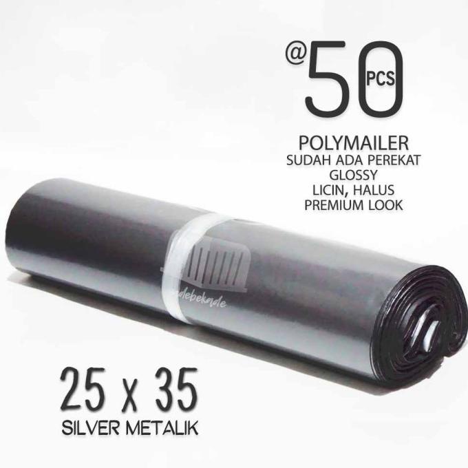 

><><><] Polymailer plastik packing 25x35 SILVER METALIK 50 lbr premium look