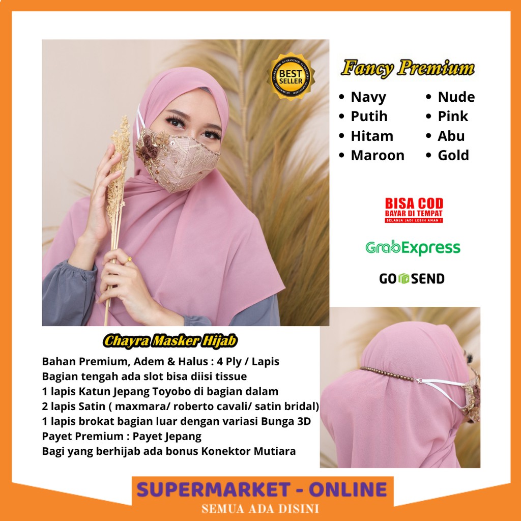 BEST SELLER Masker Kain Pesta Payet Brokat Brukat Satin Bridal Premium Hijab 4 Ply Bonus Konektor Mu
