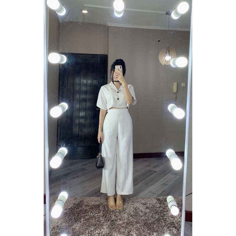 ZENAYA SET SETEL281 SETELAN BAJU CROP DAN CELANA PANJANG KULOT BUSUI SETEL281-Cloud