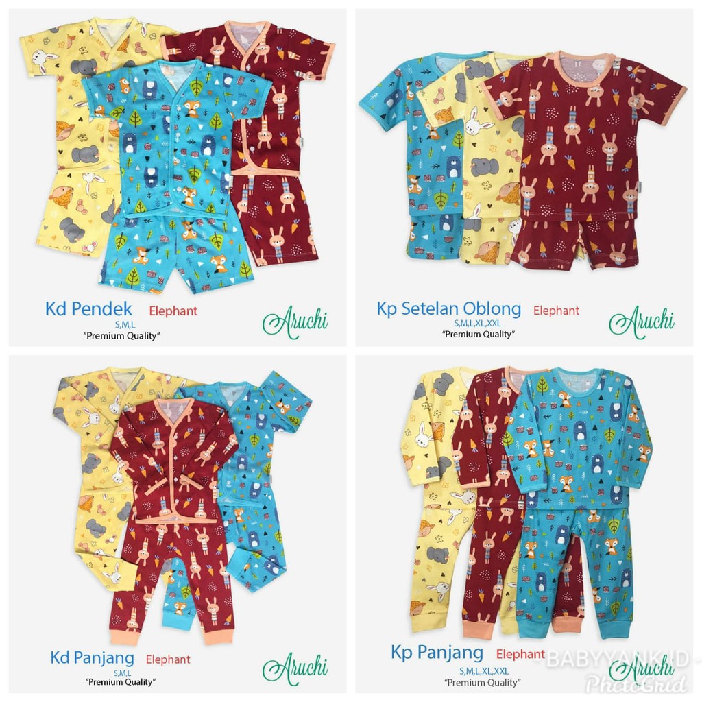 ♥BabyYank♥ SETELAN ARUCHI ELEPHANT SERIES - SETELAN PANJANG SETELAN PENDEK NEW BORN SML XL