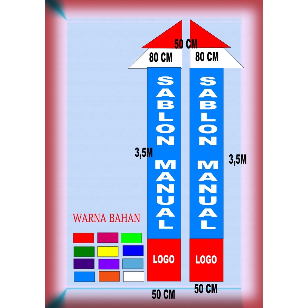 umbul umbul sablon manual 4,5 meter x 50 cm