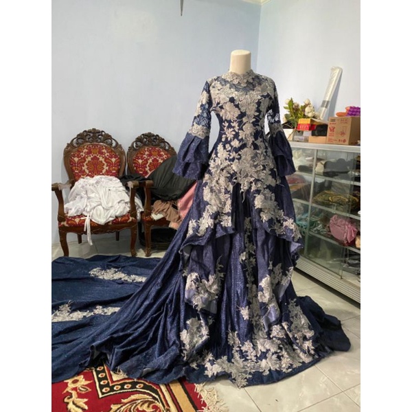 preloved gaun pengantin navy || pl gaun navy biru dongker