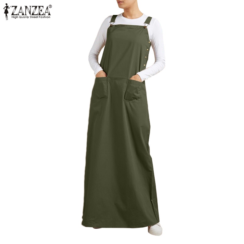 ZANZEA Women Fashion Sleeveless Square Neck Plain Casual Baggy Swing Maxi Dress