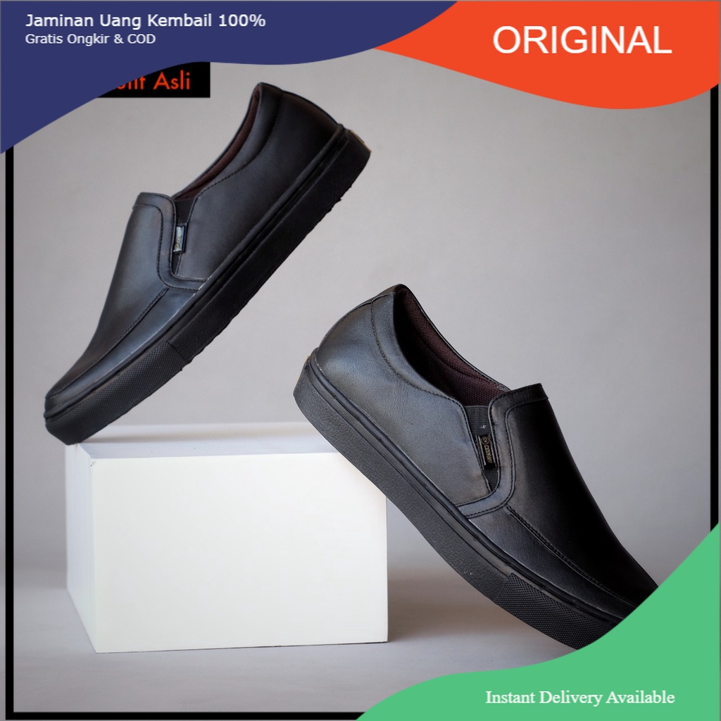CEVANY BLACK - Sepatu Sneakers Casual Kulit Pria Original Kulit Asli