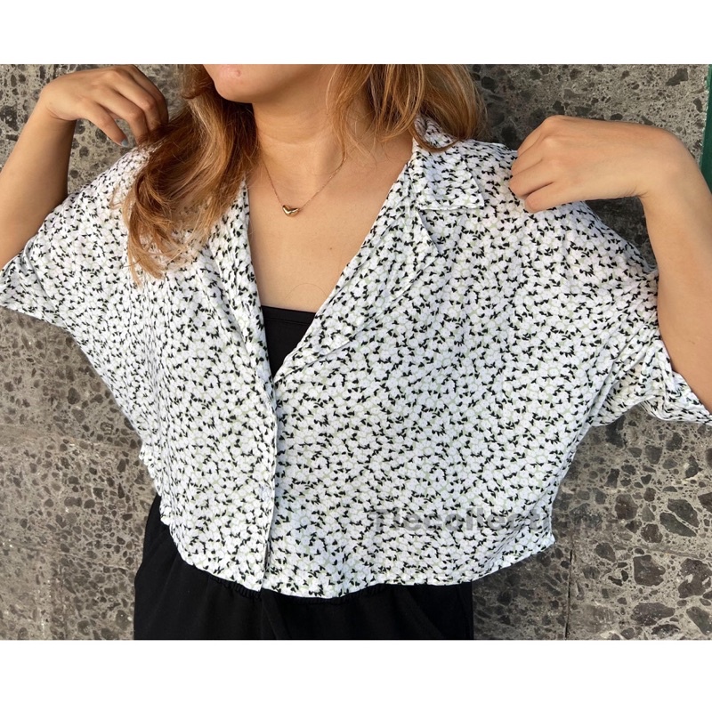 Anne Pattern Crop Shirt Korean / Shirt Crop Top Korea