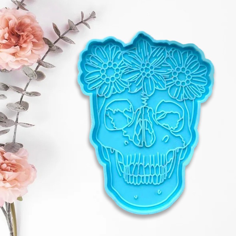 Glitter DIY Crafts Female Skull Coaster Epoxy Resin Mold Cup Mat Casting Silicone Mould