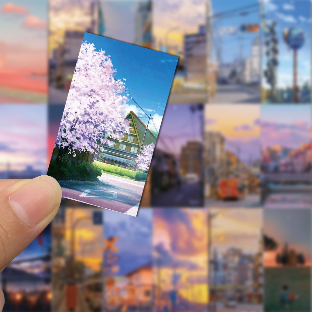 55pcs Stiker Motif Pemandangan Jalanan Anti Air Untuk Dekorasi Handphone / Komputer