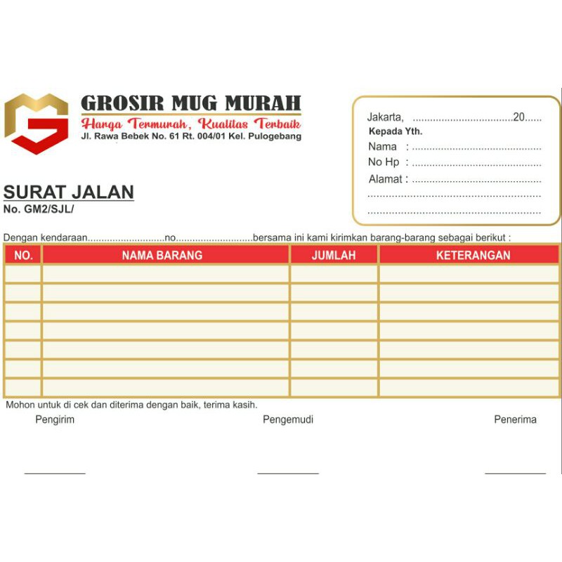 

CETAK SURAT JALAN 1/6 1 ply isi 50 lembar