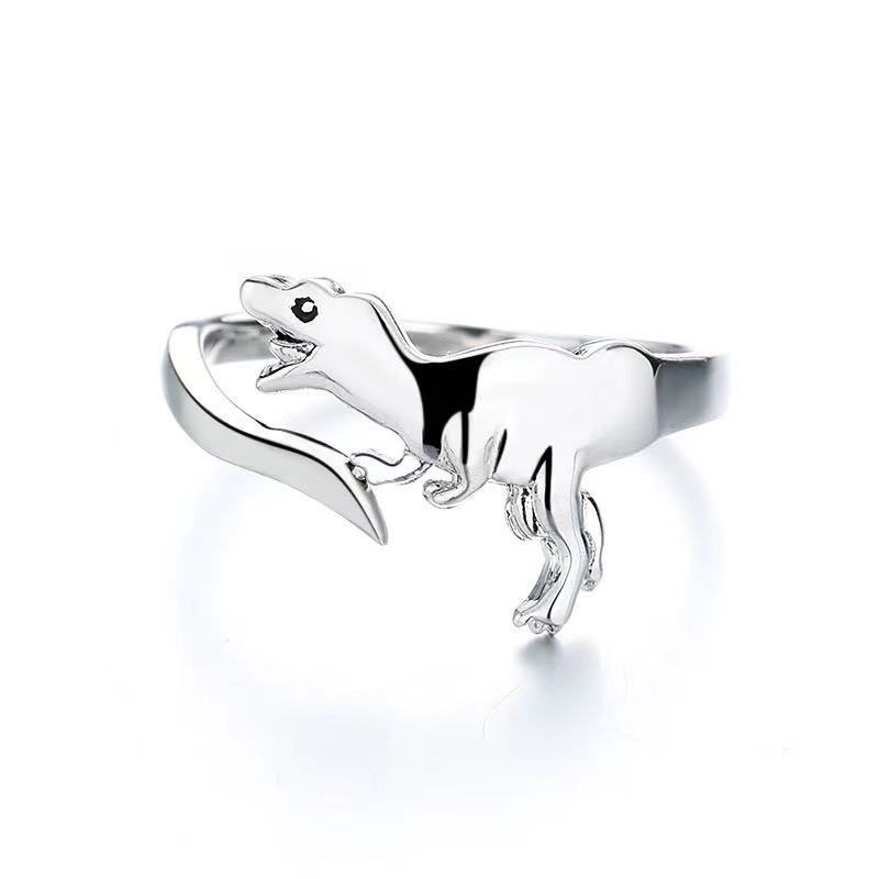 Cincin Desain Dinosaurus Warna Silver Untuk Wanita