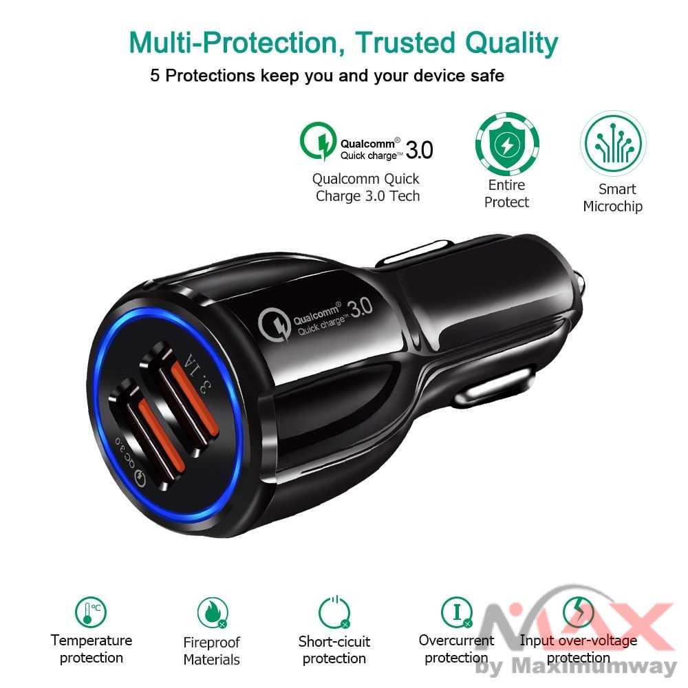 Car Charger Dual USB Port 3.1A QC3.0 charger mobil smartphone HP android cager mobil