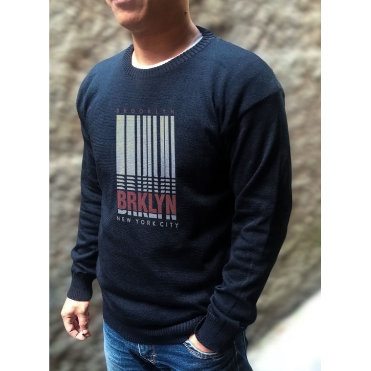 RH - sweater baju rajut crewneck pria original kerah oblong rajutan