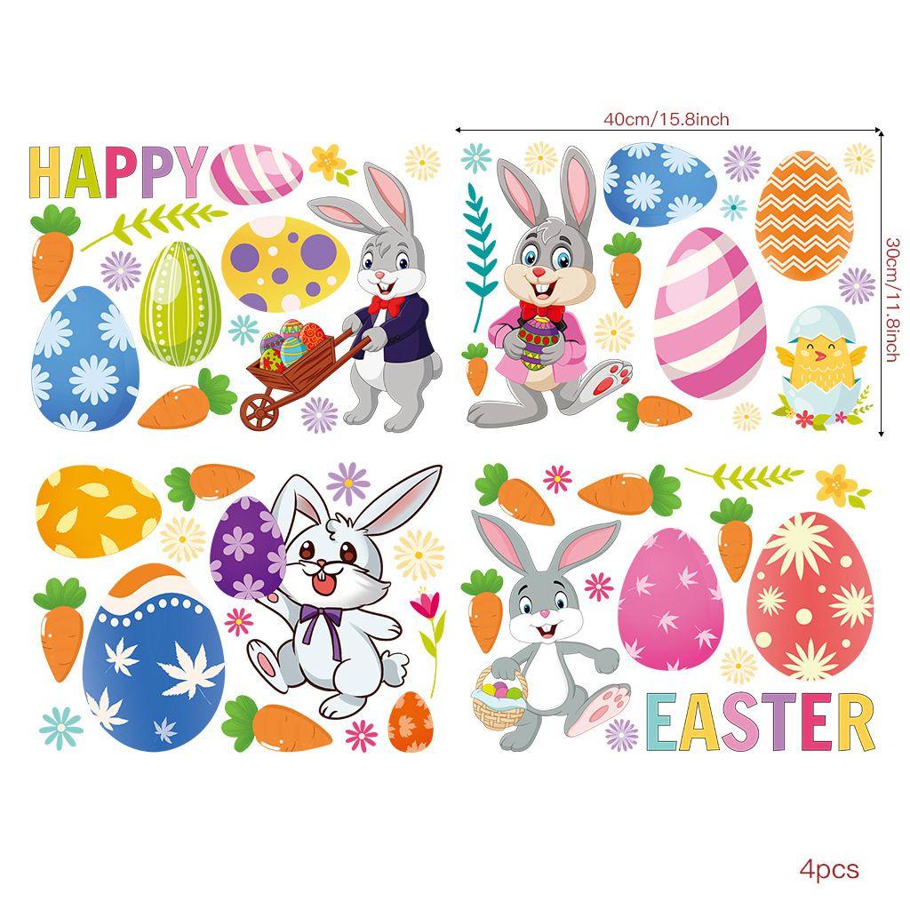 Solighter 4pcs/set Paskah Stiker Dinding Telur Kelinci Kamar Anak Dekorasi Rumah Paskah Dekorasi Pintu Mural