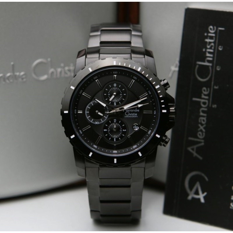 JAM TANGAN PRIA ALEXANDRE CHRISTIE AC 6141 / AC6141 FULL BLACK ORIGINAL