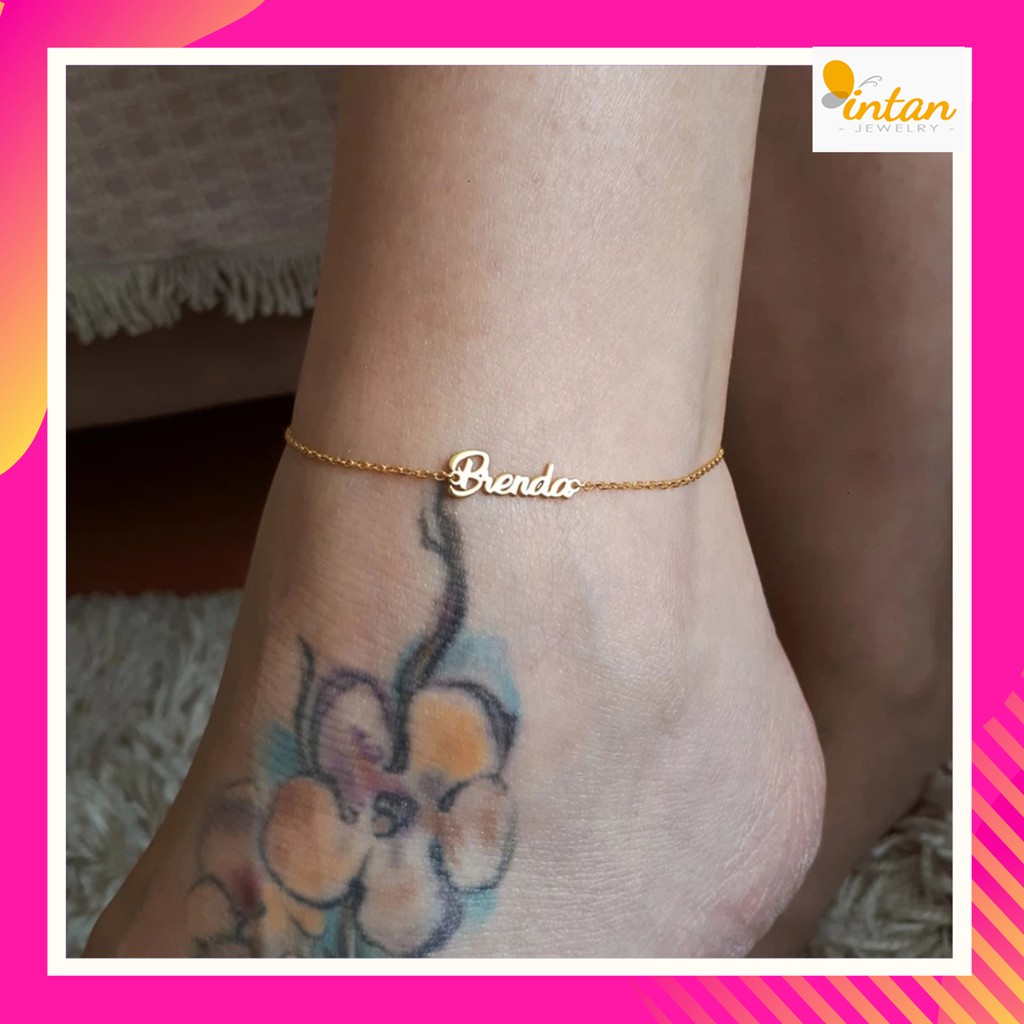 Gelang Kaki Wanita Custom Nama Lapis Emas Titanium Anti Karat Cewek Aksesoris Perempuan